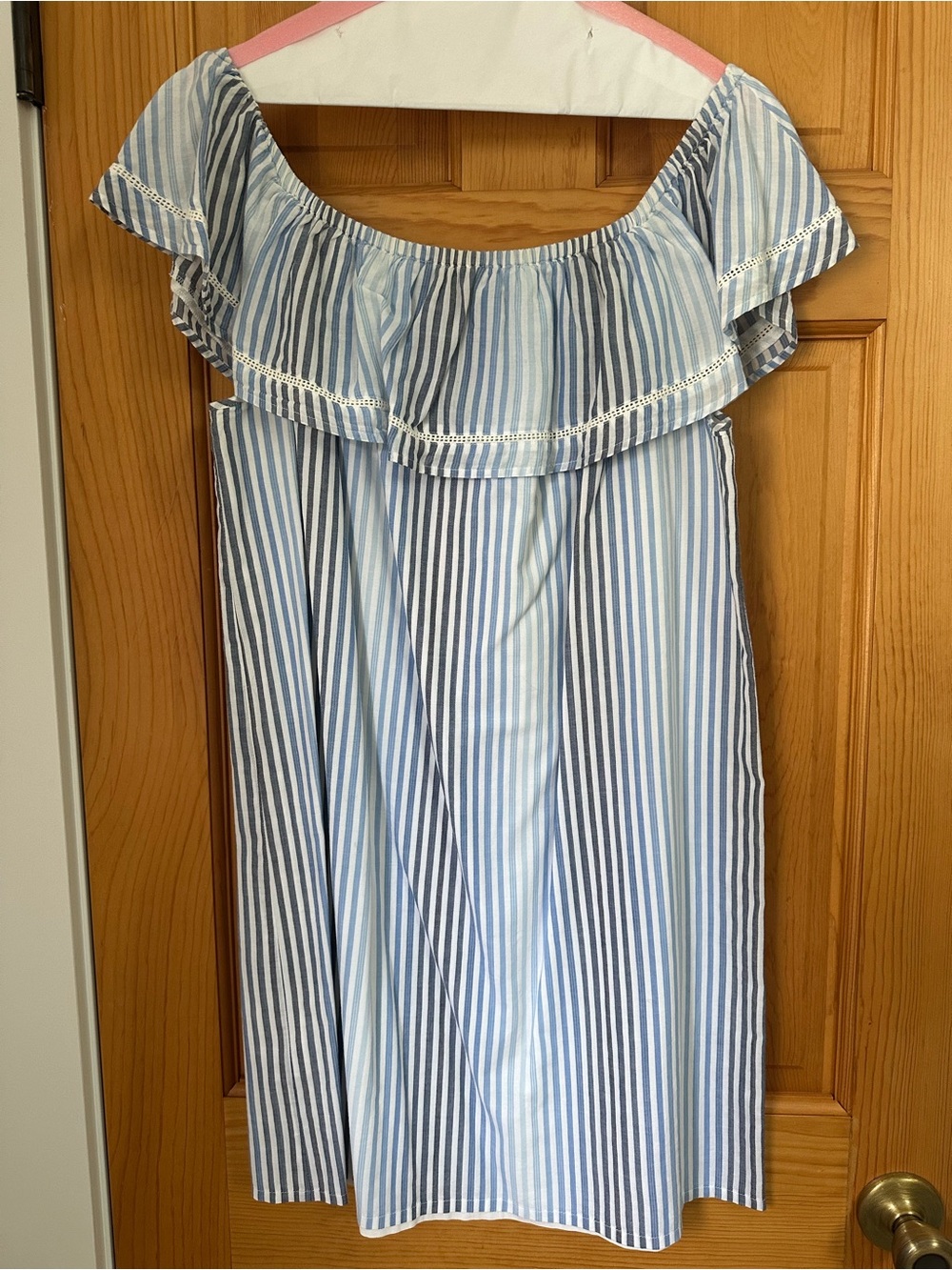 Tommy Bahama Blue and White Striped Off-Shoulder Dress